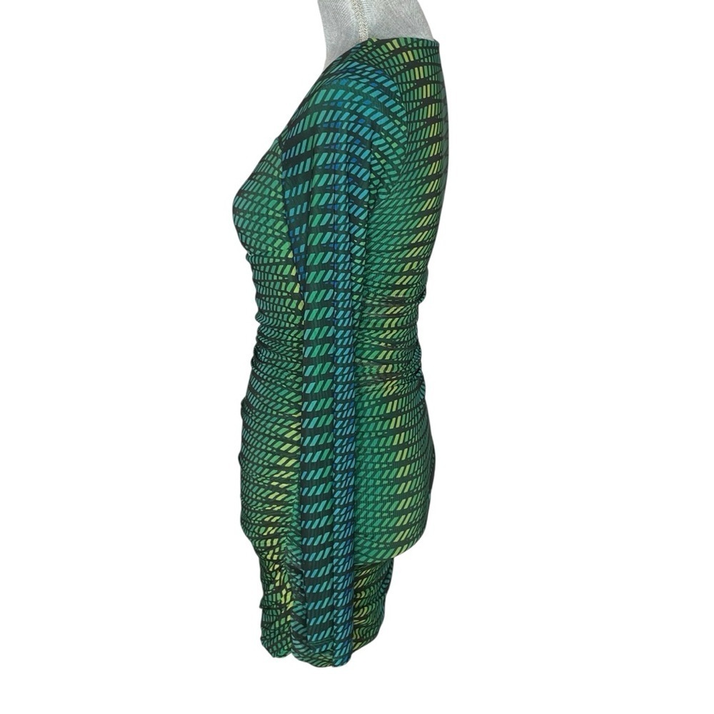 Oh Polly Dress Womens Mini Green Striped Print Bodycon Long Sleeve Cut Out Sz 8 - Picture 5 of 15